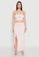 Womens Rosette Detail Striped Maxi Skirt, Pink, Size M