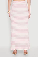 Womens Rosette Detail Striped Maxi Skirt, Pink, Size M