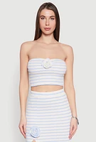 Womens Rosette Detail Striped Tube Top, Blue, Size XL
