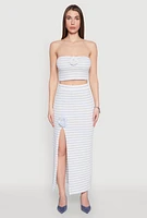 Womens Rosette Detail Striped Tube Top, Blue, Size XL