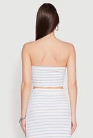 Womens Rosette Detail Striped Tube Top, Blue, Size XL