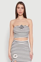 Womens Rosette Detail Striped Tube Top, Multi,