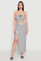 Womens Rosette Detail Striped Tube Top, Multi,