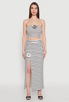 Womens Rosette Detail Striped Tube Top, Multi,