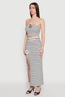 Womens Rosette Detail Striped Tube Top, Multi,