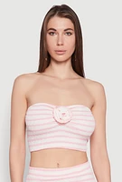 Womens Rosette Detail Striped Tube Top, Pink, Size L