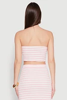 Womens Rosette Detail Striped Tube Top, Pink, Size L