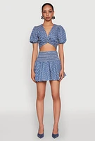 Womens Smocked Waist Printed Mini Skirt, Blue, Size M