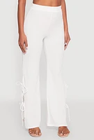 Womens Textured Knit Double Side Tie Slit Pants, White, Size S