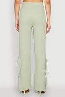 Womens Textured Knit Double Side Tie Slit Pants, Green,