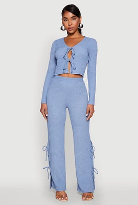 Womens Textured Knit Double Side Tie Slit Pants,