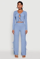 Womens Textured Knit Double Side Tie Slit Pants,