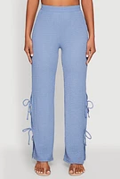 Womens Textured Knit Double Side Tie Slit Pants,