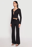 Womens Textured Knit O Ring Keyhole Crop Top, M