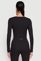 Womens Textured Knit O Ring Keyhole Crop Top, M