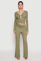 Womens Textured Knit O Ring Keyhole Crop Top,