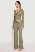 Womens Textured Knit O Ring Keyhole Crop Top,