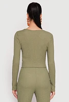 Womens Textured Knit O Ring Keyhole Crop Top,