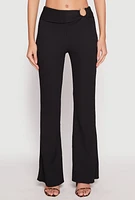 Womens Textured Knit O Ring Waist Flare Pants,