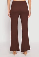 Womens Textured Knit O Ring Waist Flare Pants, Brown,