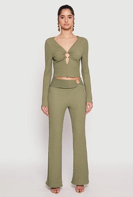 Womens Textured Knit O Ring Waist Flare Pants,