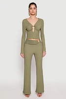 Womens Textured Knit O Ring Waist Flare Pants,