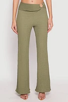 Womens Textured Knit O Ring Waist Flare Pants,
