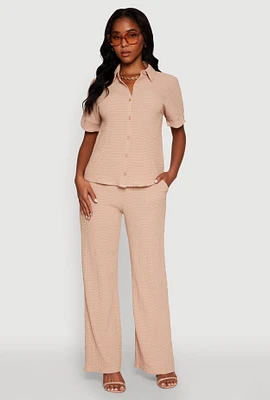 Womens Stylish High Waisted Textured Knit Casual Pants,