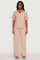 Womens Stylish High Waisted Textured Knit Casual Pants,