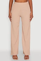 Womens Stylish High Waisted Textured Knit Casual Pants,