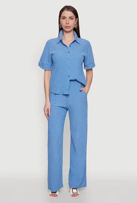 Womens Stylish High Waisted Textured Knit Casual Pants,