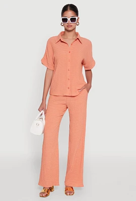 Womens Stylish High Waisted Textured Knit Casual Pants, Orange,