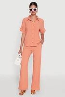 Womens Stylish High Waisted Textured Knit Casual Pants, Orange,