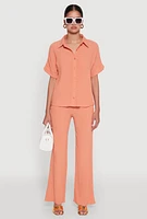 Womens Stylish High Waisted Textured Knit Casual Pants, Orange,