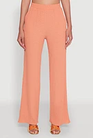 Womens Stylish High Waisted Textured Knit Casual Pants, Orange,