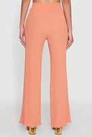 Womens Stylish High Waisted Textured Knit Casual Pants, Orange,