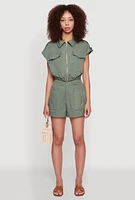 Womens Trendy High Waisted Twill Shorts with Front Pockets,