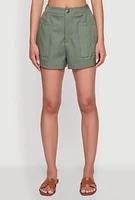 Womens Trendy High Waisted Twill Shorts with Front Pockets,