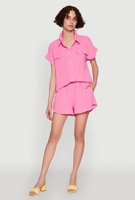 Womens Stylish Crepe Knit Shorts for Casual & Trendy Looks, Pink, Size S