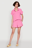 Womens Stylish Crepe Knit Shorts for Casual & Trendy Looks, Pink, Size S