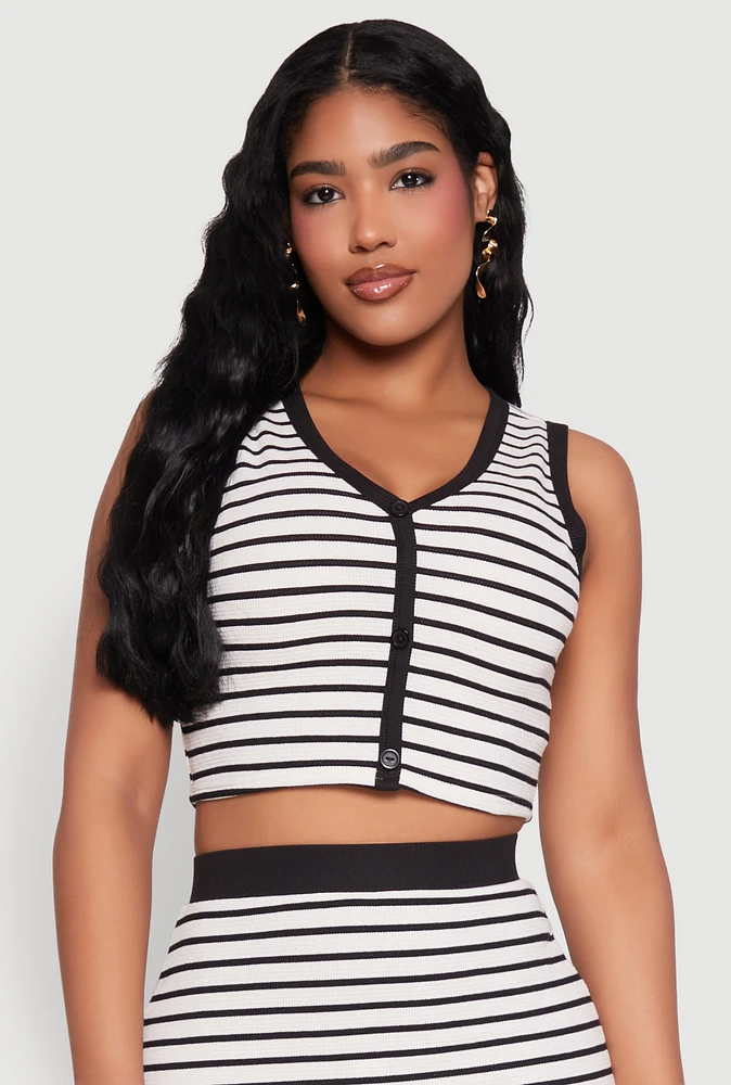 Womens Striped Button Front Cropped Cardigan, Multi,