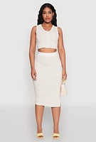 Womens Striped Midi Skirt, Khaki, Size S
