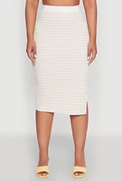 Womens Striped Midi Skirt, Khaki, Size S