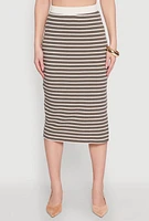 Womens Striped Midi Skirt, Multi, Size S