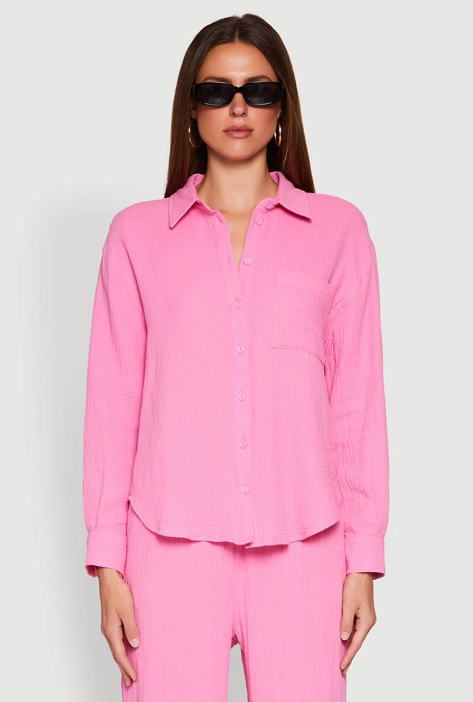 Womens Gauze Knit Shirt, Pink, Size XL