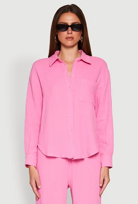 Womens Gauze Knit Shirt, Pink, Size XL