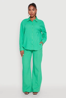 Womens Gauze Knit Pants, Green,