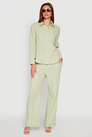 Womens Gauze Knit Pants, Green,