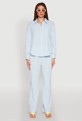 Womens Gauze Knit Pants, Blue,