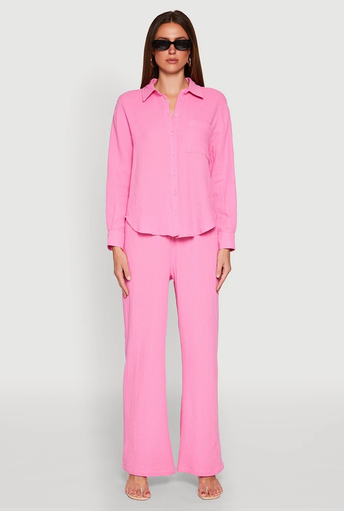 Womens Gauze Knit Pants, Pink, Size S